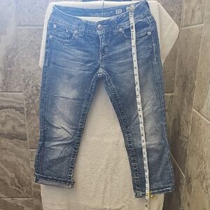 Miss Me Blue Ankle Cropped Jeans with Distressed Look